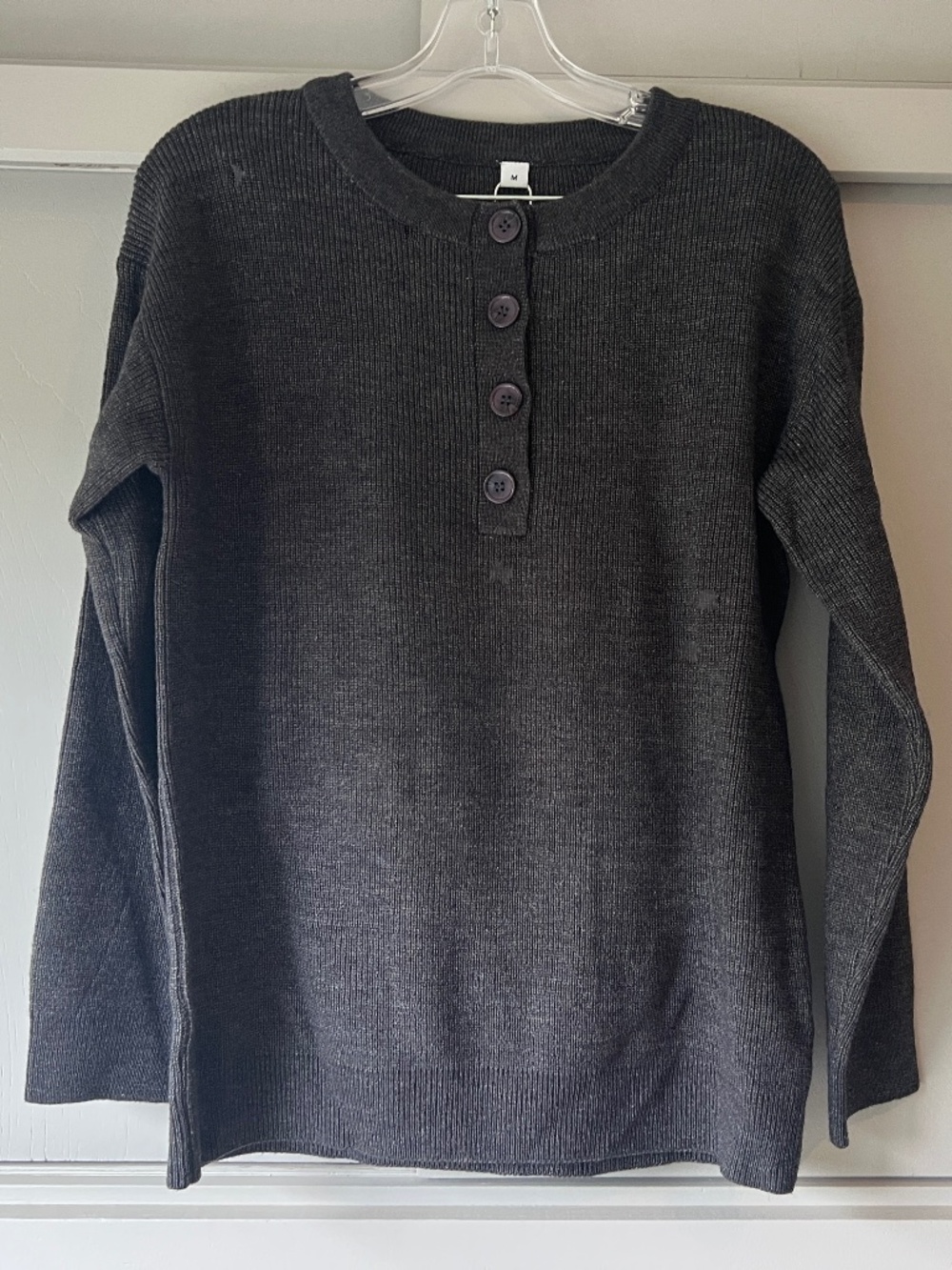 NWT Made With Love Dark Charcoal Gray Henley Sweater M